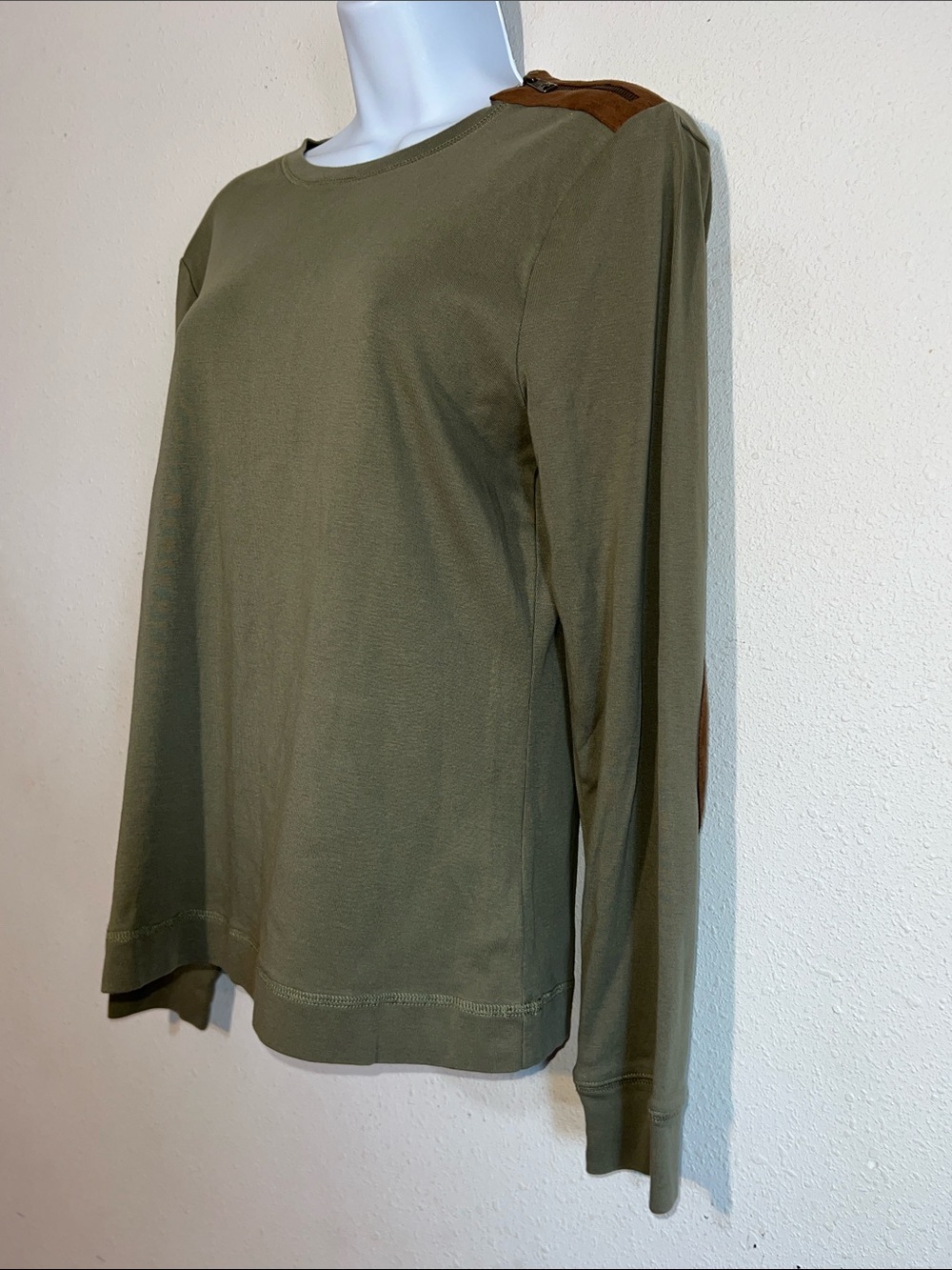 Ralph Lauren Olive Green Long-Sleeve Top with Brown Shoulder Tab size XL - Picture 6 of 12